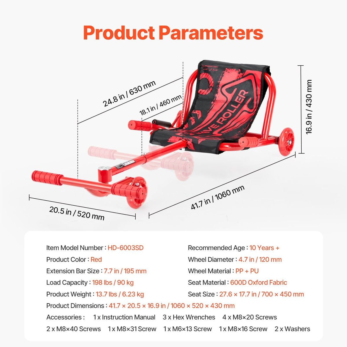 Ride on Scooter, Load Capacity of 198 lbs, Swing Side-to-Side for Amazing Ride Powered by Zig-Zag Motion, Ride on Drifting Toy for Ages 10+, Rides on Any Hard Surface for Indoor & Outdoor, Red