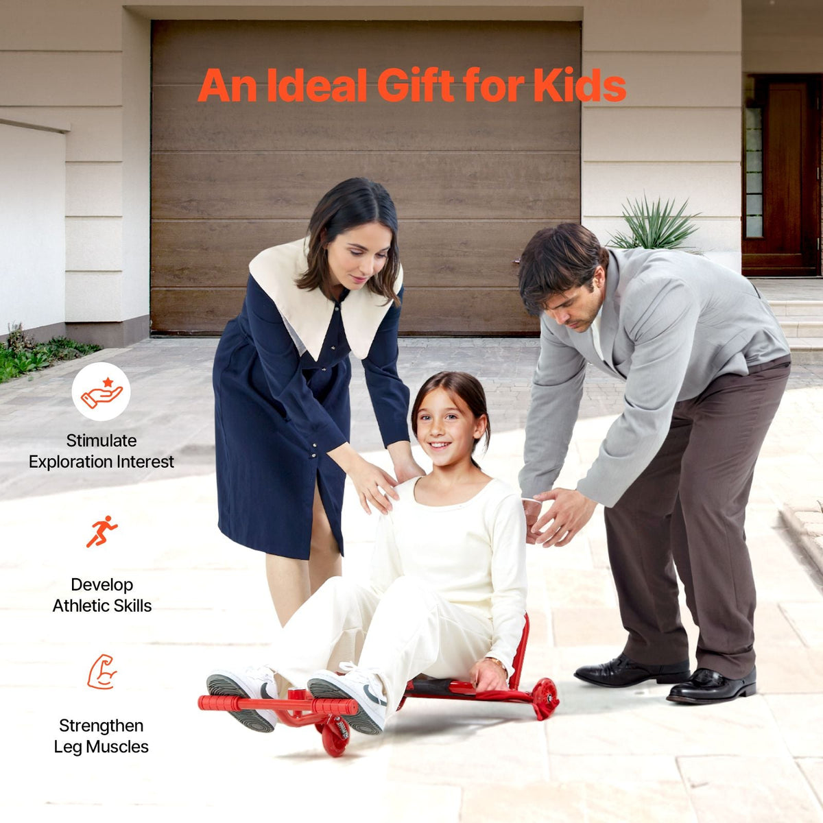 Ride on Scooter, Load Capacity of 198 lbs, Swing Side-to-Side for Amazing Ride Powered by Zig-Zag Motion, Ride on Drifting Toy for Ages 10+, Rides on Any Hard Surface for Indoor & Outdoor, Red