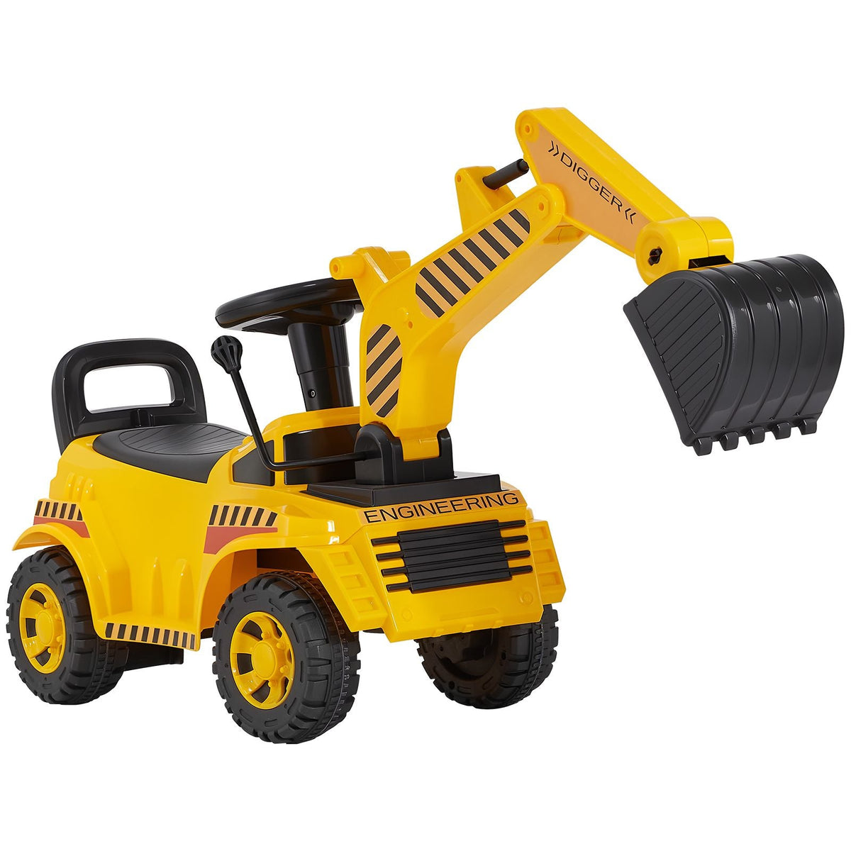 Ride On Toddler Car, Push Car for Toddler 19 to 36 Months, Excavator Digger Toy with Helmet & Music, 55 lbs Load Capacity, Foot-to-Floor Walker for Kids, Yellow
