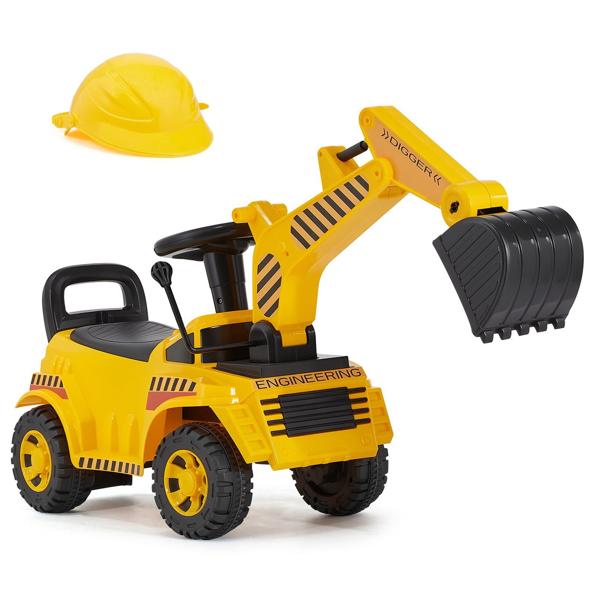 Ride On Toddler Car, Push Car for Toddler 19 to 36 Months, Excavator Digger Toy with Helmet & Music, 55 lbs Load Capacity, Foot-to-Floor Walker for Kids, Yellow