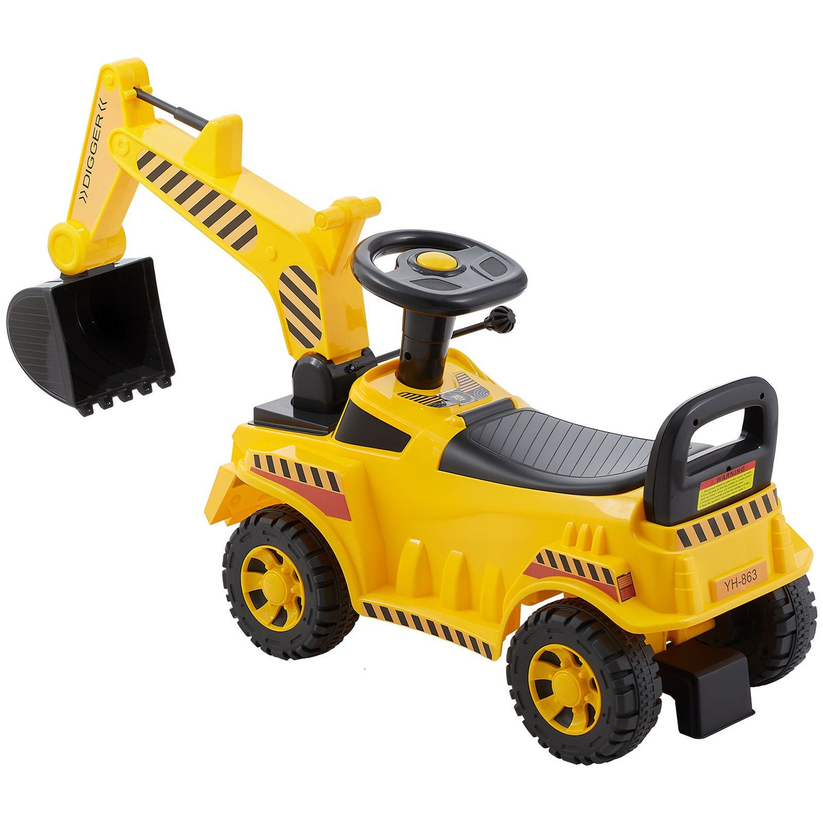 Ride On Toddler Car, Push Car for Toddler 19 to 36 Months, Excavator Digger Toy with Helmet & Music, 55 lbs Load Capacity, Foot-to-Floor Walker for Kids, Yellow