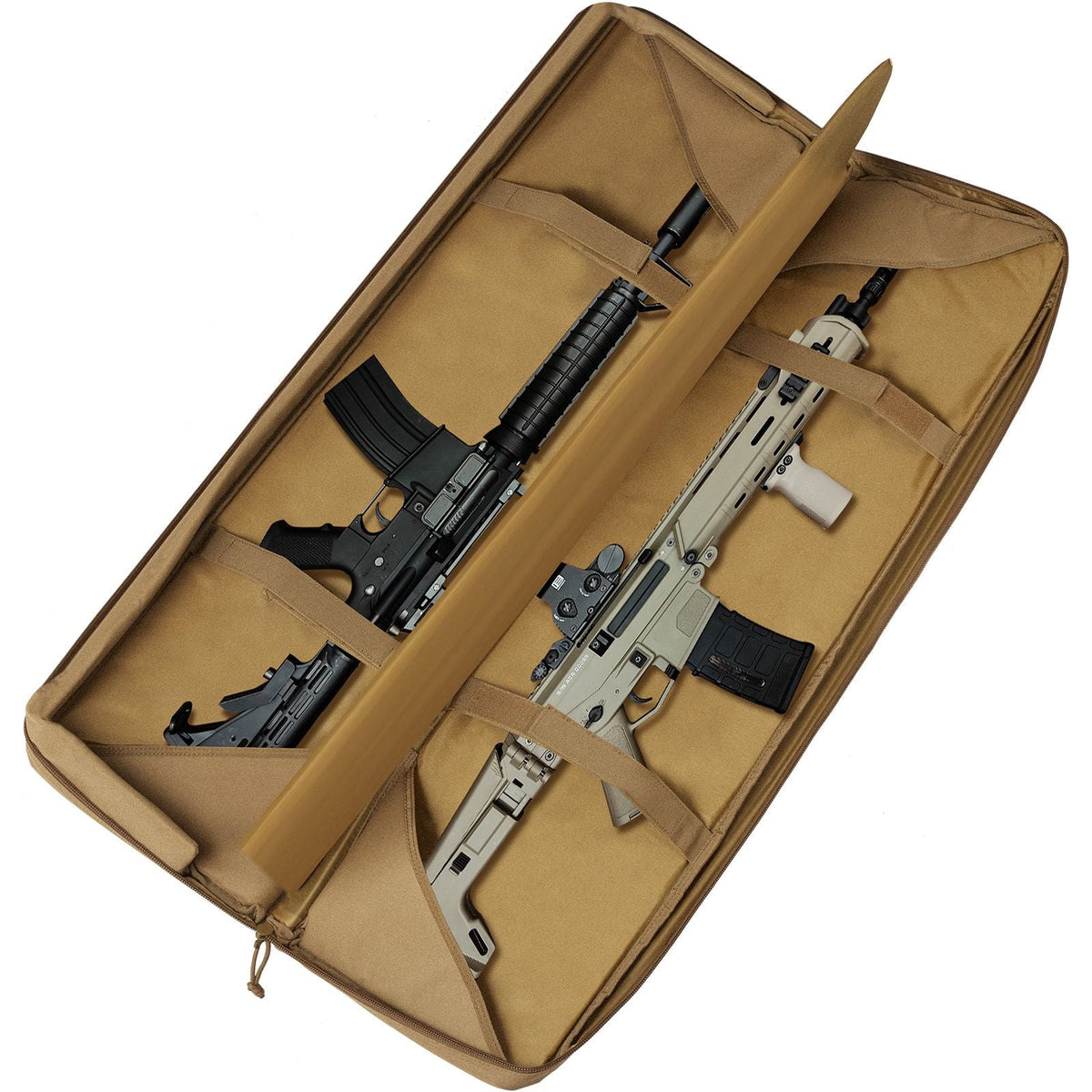 Rifle Bag, 36 inch Tactical Double Long Gun Bag, Soft Rifle Case with Lockable Zipper, Portable Handle & Shoulder Strap, 3 Large Storage Pockets Rifle Case for Two 34" Rifles & 2 Pistols, Brown