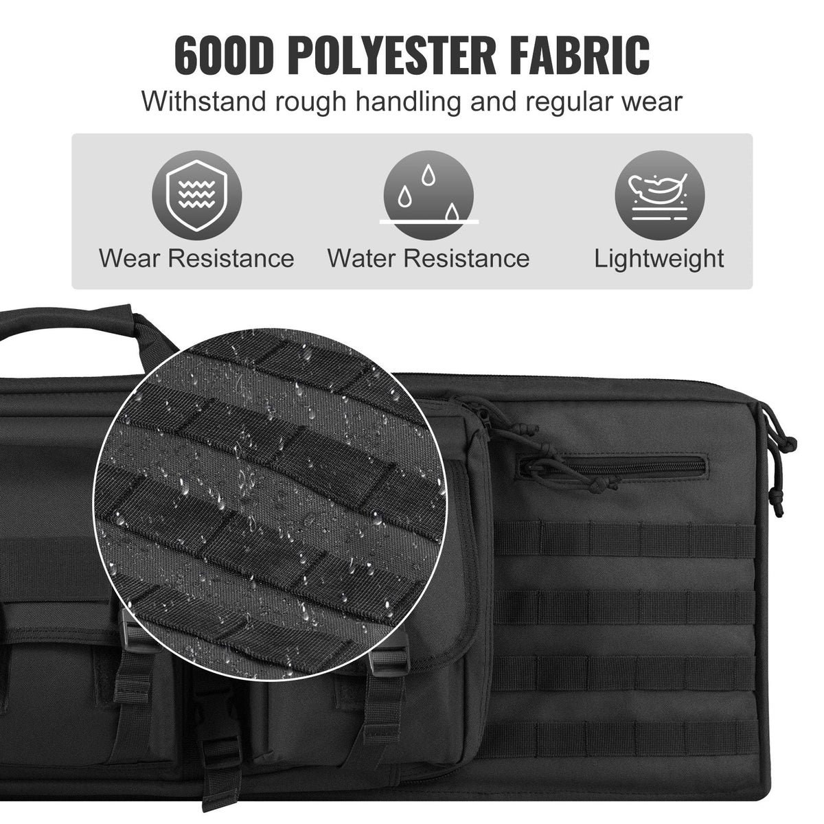 Rifle Bag, 42 inch Tactical Double Long Gun Bag, Soft Rifle Case with Lockable Zipper, Portable Handle & Shoulder Strap, 3 Large Storage Pockets Rifle Case for Two 40" Rifles & 2 Pistols, Black
