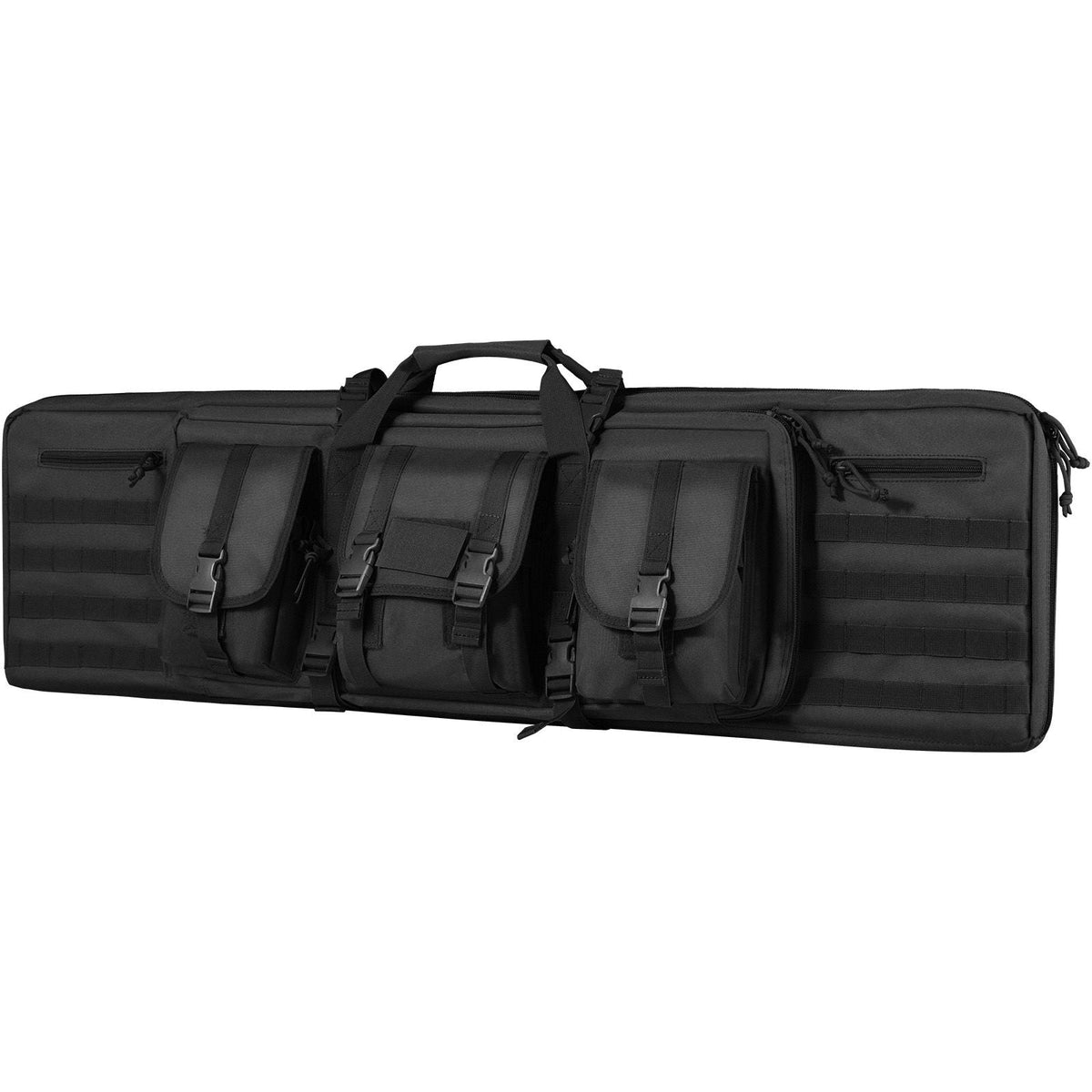 Rifle Bag, 42 inch Tactical Double Long Gun Bag, Soft Rifle Case with Lockable Zipper, Portable Handle & Shoulder Strap, 3 Large Storage Pockets Rifle Case for Two 40" Rifles & 2 Pistols, Black