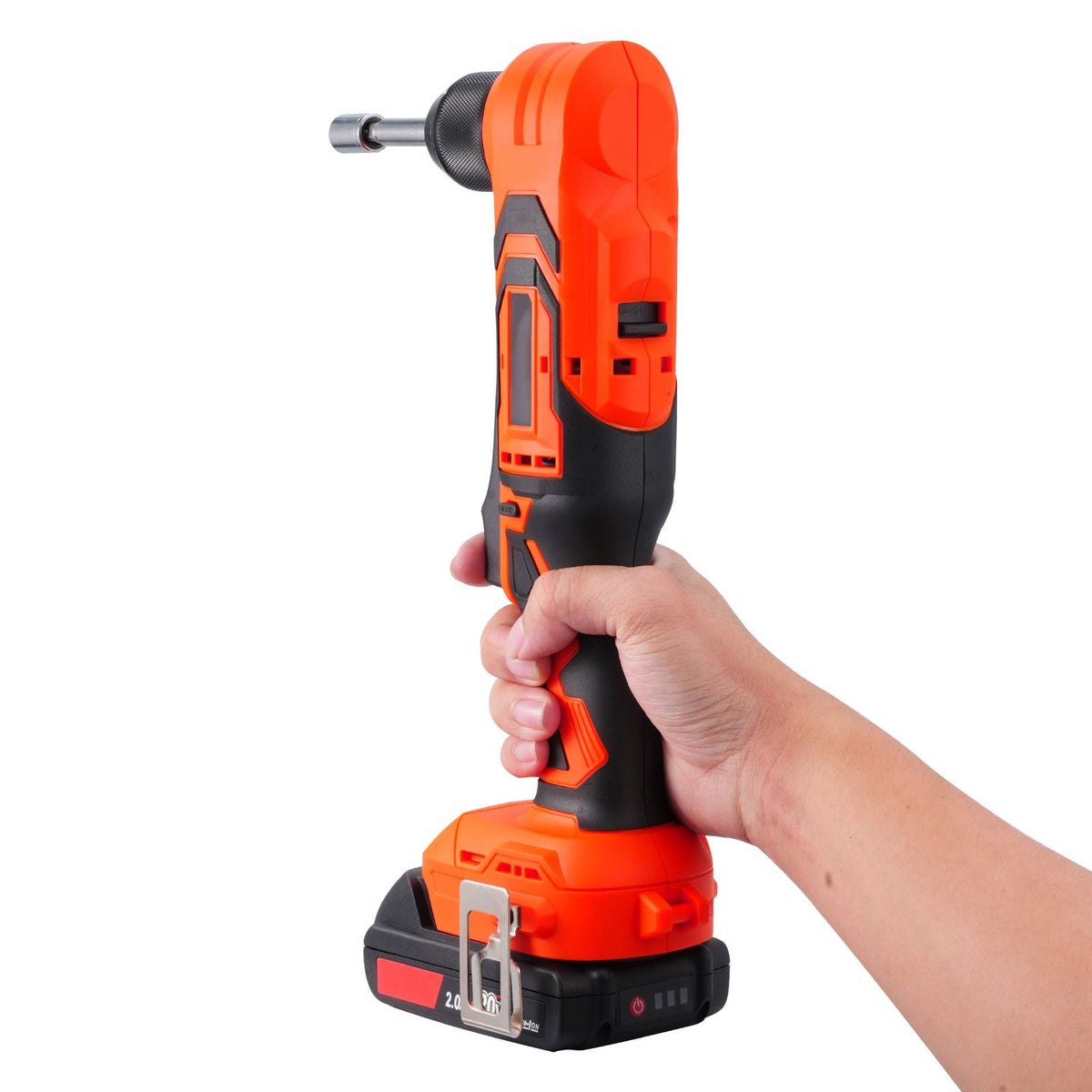 Right Angle Drill, 3/8 Inch Chuck, 90 Degree Cordless Right Angle Drill with Brushless Motor, Battery, Charger, and Belt Clip, Adjustable Speed, for Fastening and Loosening in Tight Spaces