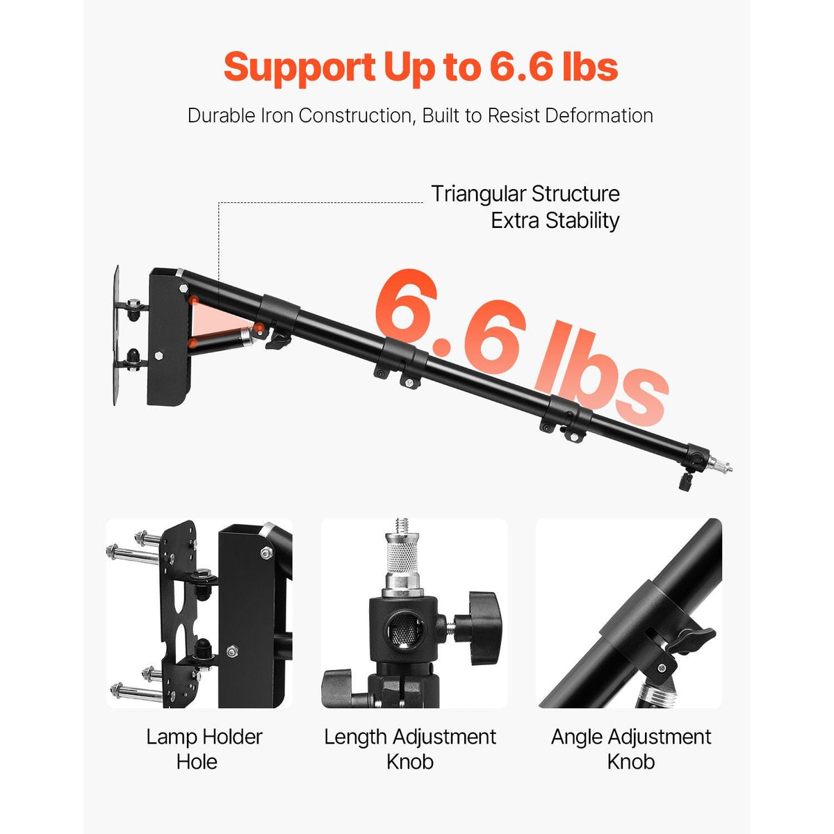 Ring Light Wall Mount Boom Arm, 39.37 in/100 cm, Triangle Boom Arm Support 180° Rotation, Heavy Duty Wall Stand Tirpod Support, for Studio Video Light, Monolight, Photography, Softbox, Reflector
