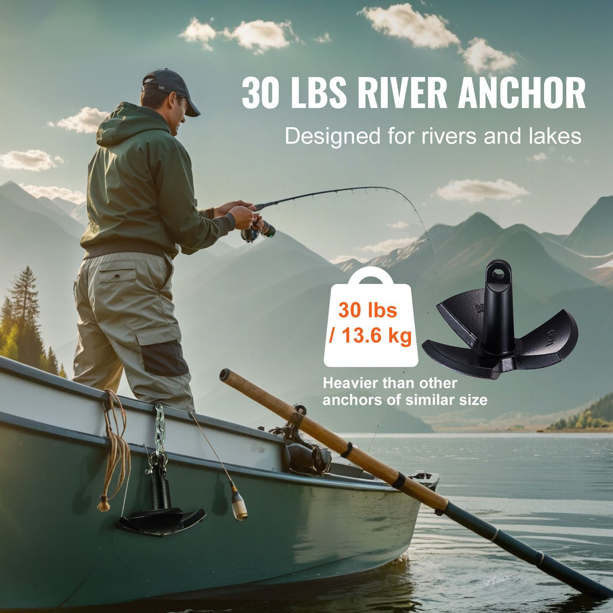 River Anchor, 30 LBS Boat Anchor Cast Iron Black Vinyl-Coated, Marine Grade Mushroom Anchor for Boats Up To 30 ft, Impressive Holding Power in River and Mud Bottom Lakes