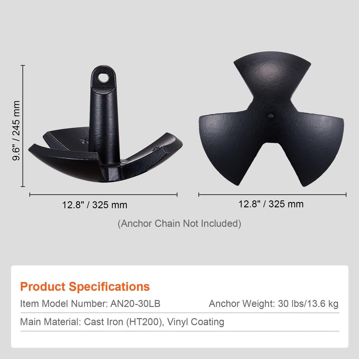 River Anchor, 30 LBS Boat Anchor Cast Iron Black Vinyl-Coated, Marine Grade Mushroom Anchor for Boats Up To 30 ft, Impressive Holding Power in River and Mud Bottom Lakes