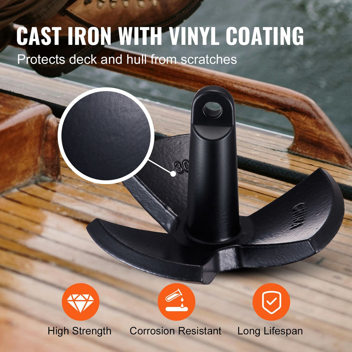 River Anchor, 30 LBS Boat Anchor Cast Iron Black Vinyl-Coated, Marine Grade Mushroom Anchor for Boats Up To 30 ft, Impressive Holding Power in River and Mud Bottom Lakes