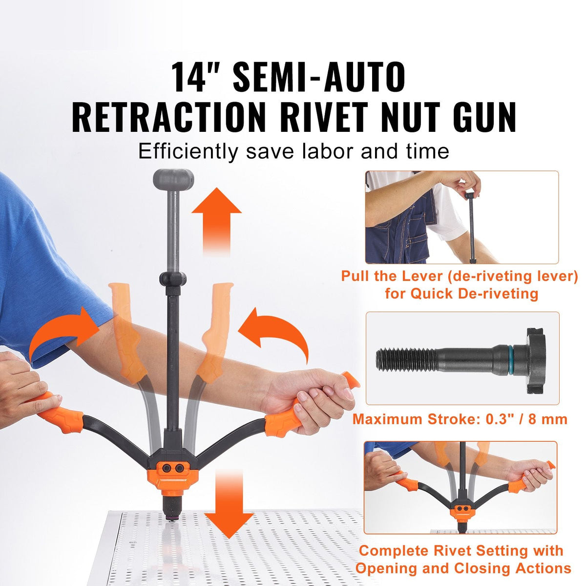 Rivet Nut Tool, 14' Rivnut Tool Kit with 7 PCS Metric and SAE Mandrels, 70 PCS Assorted Rivet Nuts, 10-24, 1/4-20, M6, 5/16-18, M8, 3/8-16, M10, Rivet Nut Kit With Rugged Carrying Case