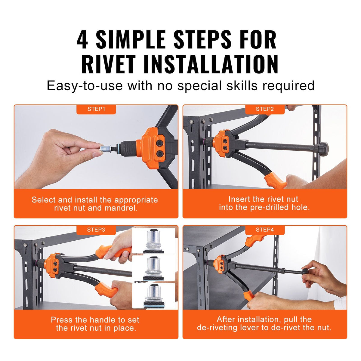 Rivet Nut Tool, 14' Rivnut Tool Kit with 7 PCS Metric and SAE Mandrels, 70 PCS Assorted Rivet Nuts, 10-24, 1/4-20, M6, 5/16-18, M8, 3/8-16, M10, Rivet Nut Kit With Rugged Carrying Case