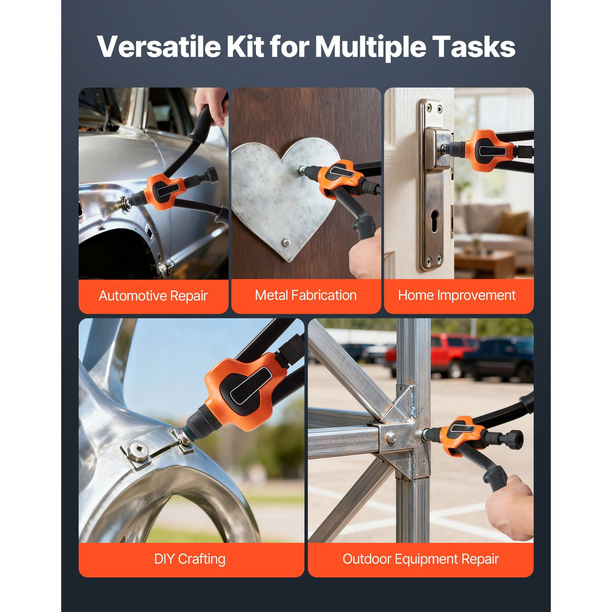 Rivet Nut Tool Kit, 14-Inch Two-Handed Rivnut Tool Kit, with 7 Mandrels and 70 Nuts, Metric and SAE Size M6, M8, M10, 10-24, 1/4-20, 5/16-18, 3/8-16 UNC, with a Carrying Case, for Home, Auto