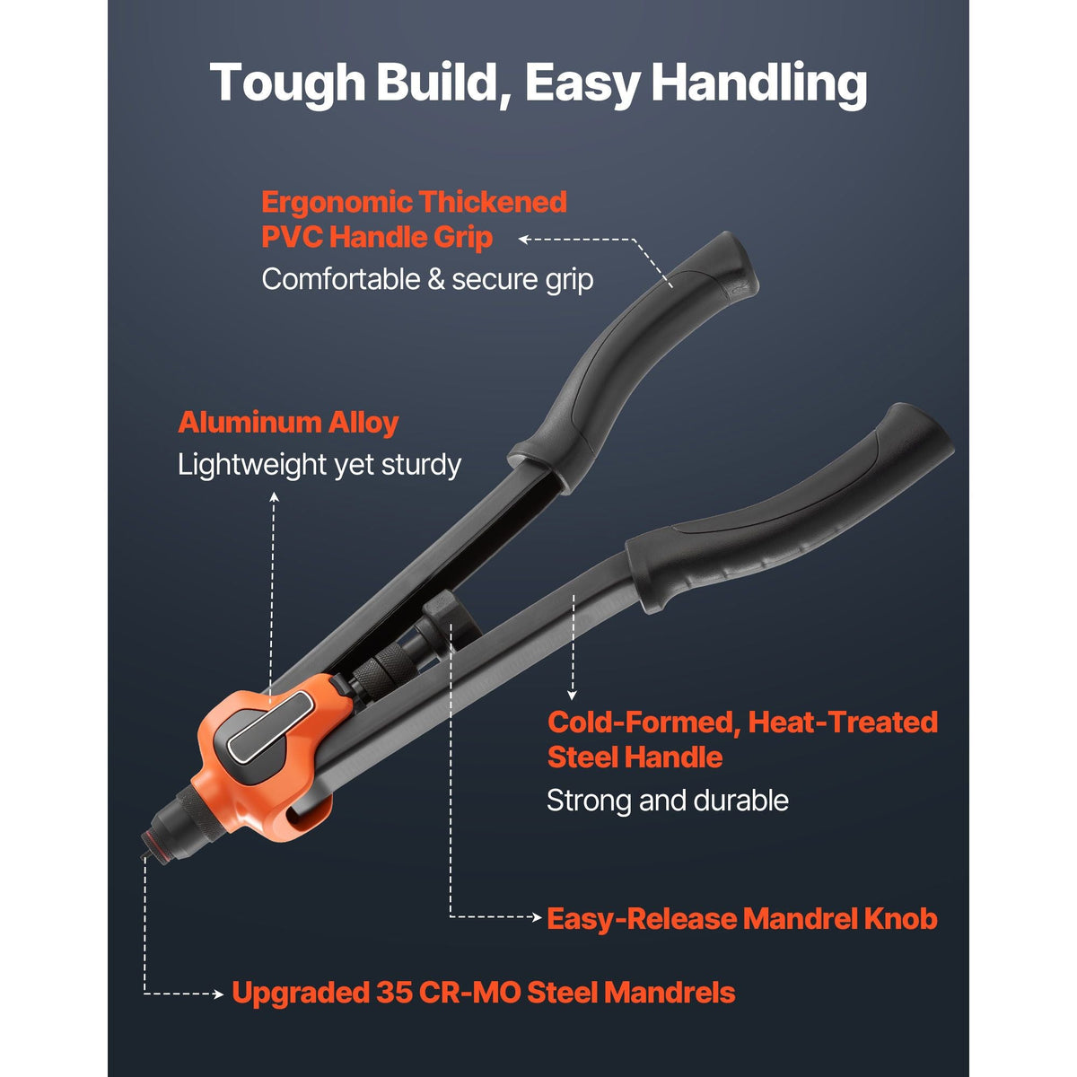 Rivet Nut Tool Kit, 17-Inch Rivnut Tool Kit, with 13 Mandrels and 130 Nuts, Metric and SAE Size M3, M4, M5, M6, M8, M10, M12, 1/2-13, 8-32, 10-24, 1/4-20, 5/16-18, 3/8-16 UNC, a Carrying Case