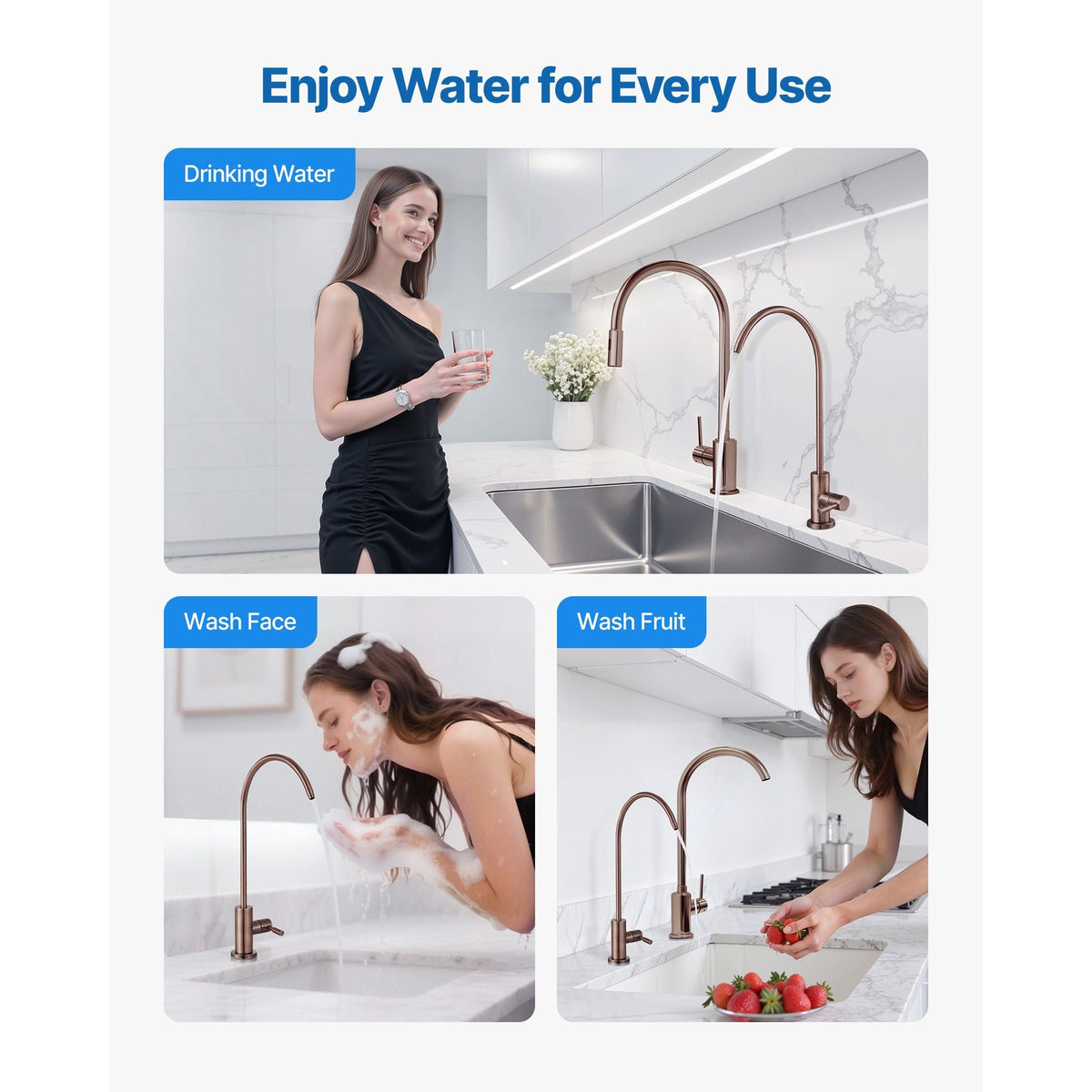 Ro Water Faucet, Lead-Free Stainless Steel Faucet, Drinking Water Faucets with Solid Brass Valve, Anti-Rust & Durability Drinking Water Faucets For Kitchen, Bar Counter, Cafe, Antique Bronze