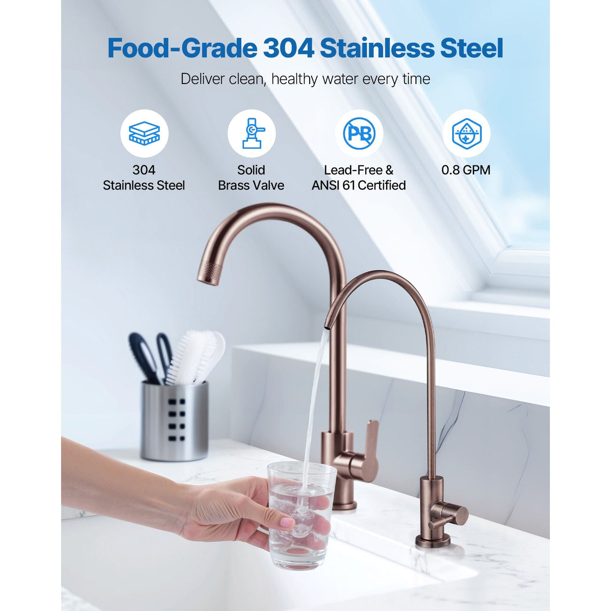 Ro Water Faucet, Lead-Free Stainless Steel Faucet, Drinking Water Faucets with Solid Brass Valve, Anti-Rust & Durability Drinking Water Faucets For Kitchen, Bar Counter, Cafe, Antique Bronze