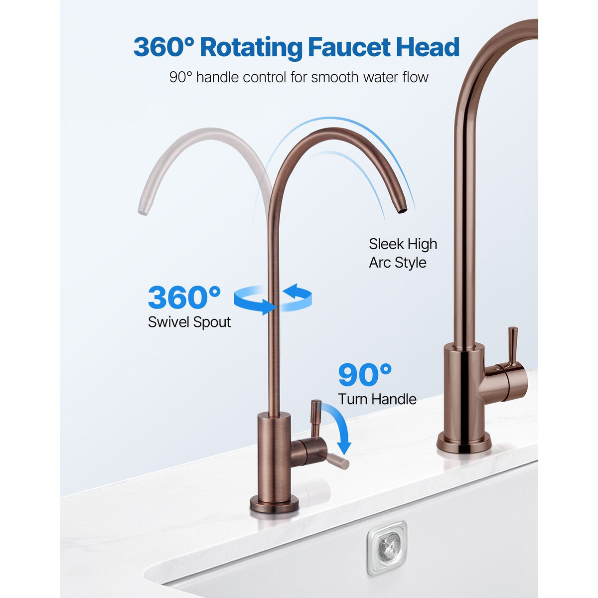 Ro Water Faucet, Lead-Free Stainless Steel Faucet, Drinking Water Faucets with Solid Brass Valve, Anti-Rust & Durability Drinking Water Faucets For Kitchen, Bar Counter, Cafe, Antique Bronze