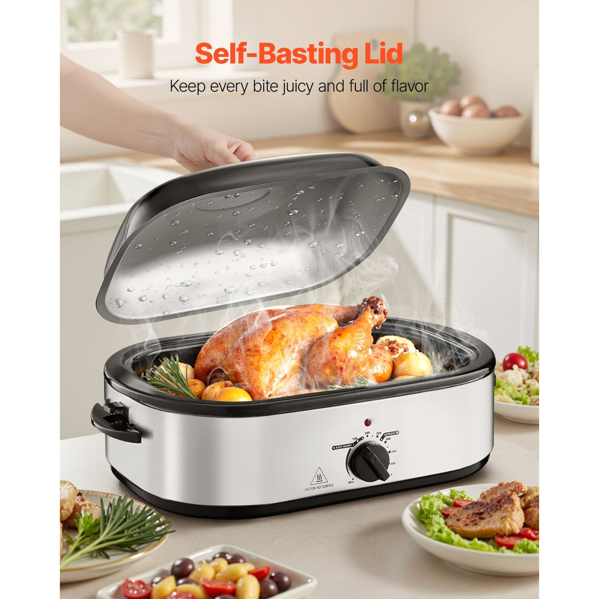 Roaster Oven, 14QT Fast-Cooking Turkey Roaster, 150-450 Fahrenheit Adjustable Temp Electric Roasting Pan with Self-Basting Lid, Roasting Lift-Out Rack, Defrost & Warm Function, Fits 18lb Turkey