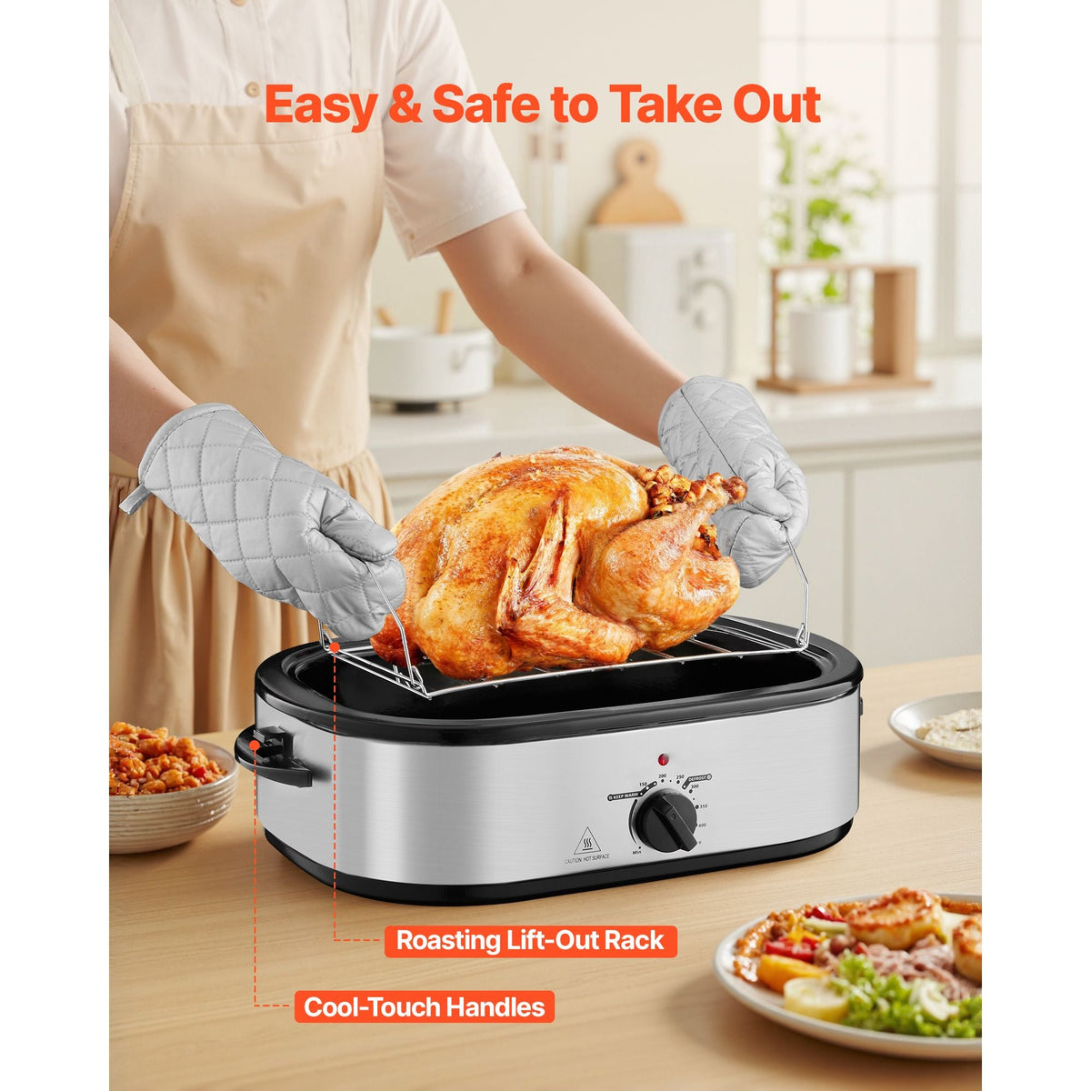 Roaster Oven, 14QT Fast-Cooking Turkey Roaster, 150-450 Fahrenheit Adjustable Temp Electric Roasting Pan with Self-Basting Lid, Roasting Lift-Out Rack, Defrost & Warm Function, Fits 18lb Turkey