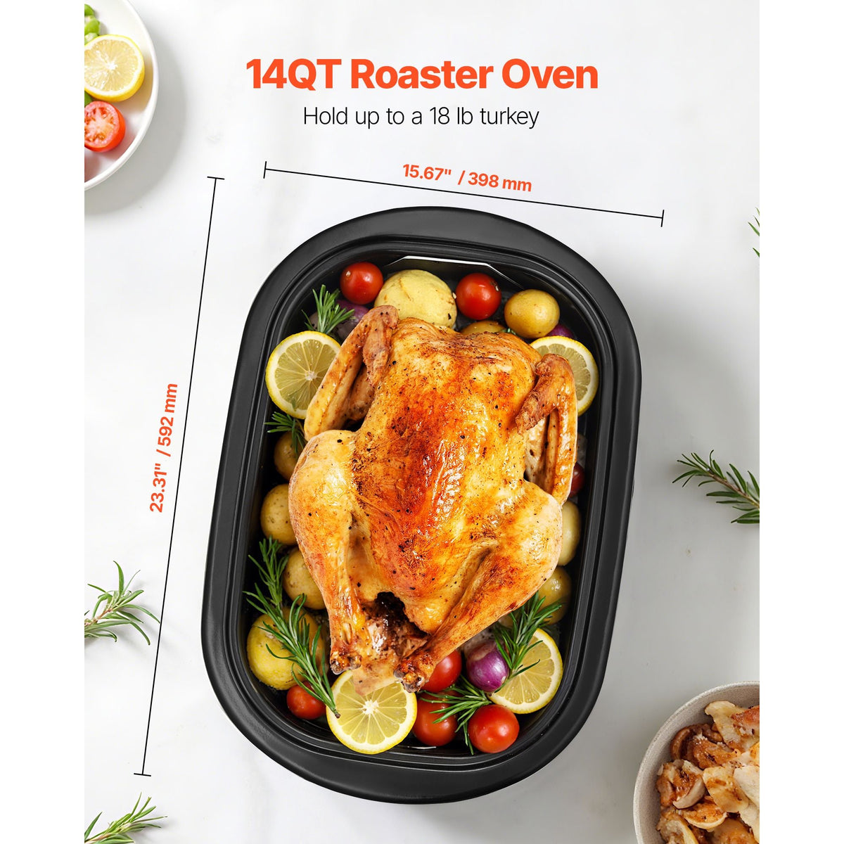Roaster Oven, 14QT Fast-Cooking Turkey Roaster, 150-450 Fahrenheit Adjustable Temp Electric Roasting Pan with Self-Basting Lid, Roasting Lift-Out Rack, Defrost & Warm Function, Fits 18lb Turkey