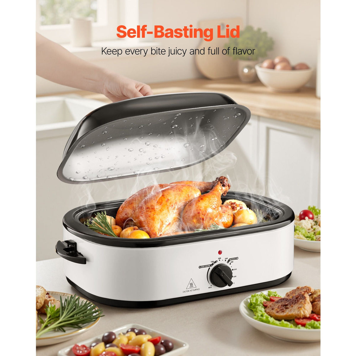 Roaster Oven, 18QT Electric Roaster Oven, 150-450 F Adjustable Temp Electric Roasting Pan, Multifunctional Electric Roaster Oven with Self-Basting Lid, Removable Pan and Rack for Holiday
