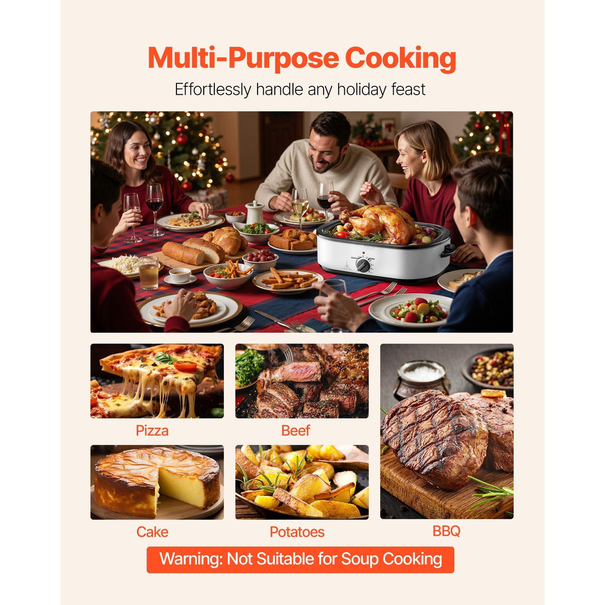 Roaster Oven, 18QT Electric Roaster Oven, 150-450 F Adjustable Temp Electric Roasting Pan, Multifunctional Electric Roaster Oven with Self-Basting Lid, Removable Pan and Rack for Holiday