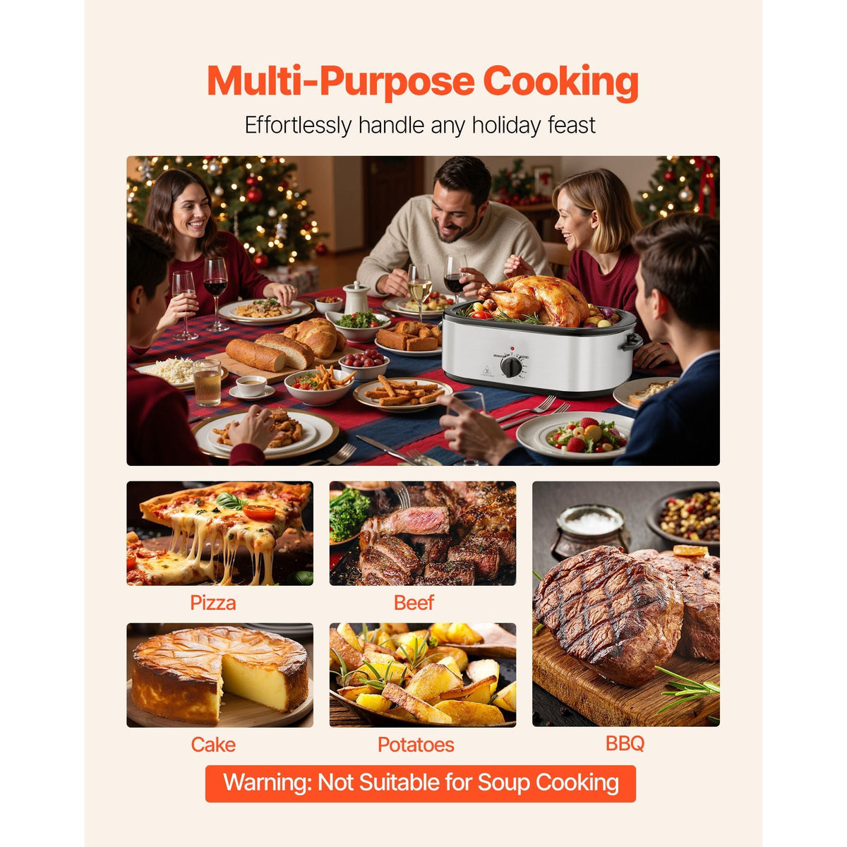 Roaster Oven, 22QT Electric Roasting Pan, 150-450 F Adjustable Temp Multifunctional Electric Roaster Oven with Self-Basting Lid, Defrost & Warm Function for Holiday Meal, Fits 26lb Turkey