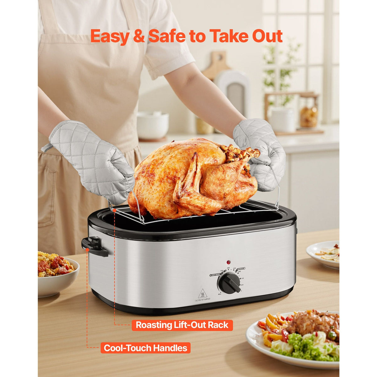 Roaster Oven, 24QT Electric Turkey Roaster Oven, 150-450 Fahrenheit Adjustable Temp Electric Roasting Pan with 3 Bin Buffet Server, Self-Basting Lid, Defrost & Warm Function, Self-Basting Lid