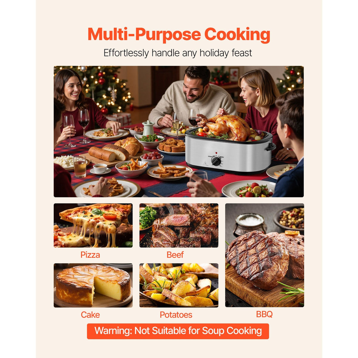 Roaster Oven, 24QT Electric Turkey Roaster Oven, 150-450 Fahrenheit Adjustable Temp Electric Roasting Pan with 3 Bin Buffet Server, Self-Basting Lid, Defrost & Warm Function, Self-Basting Lid