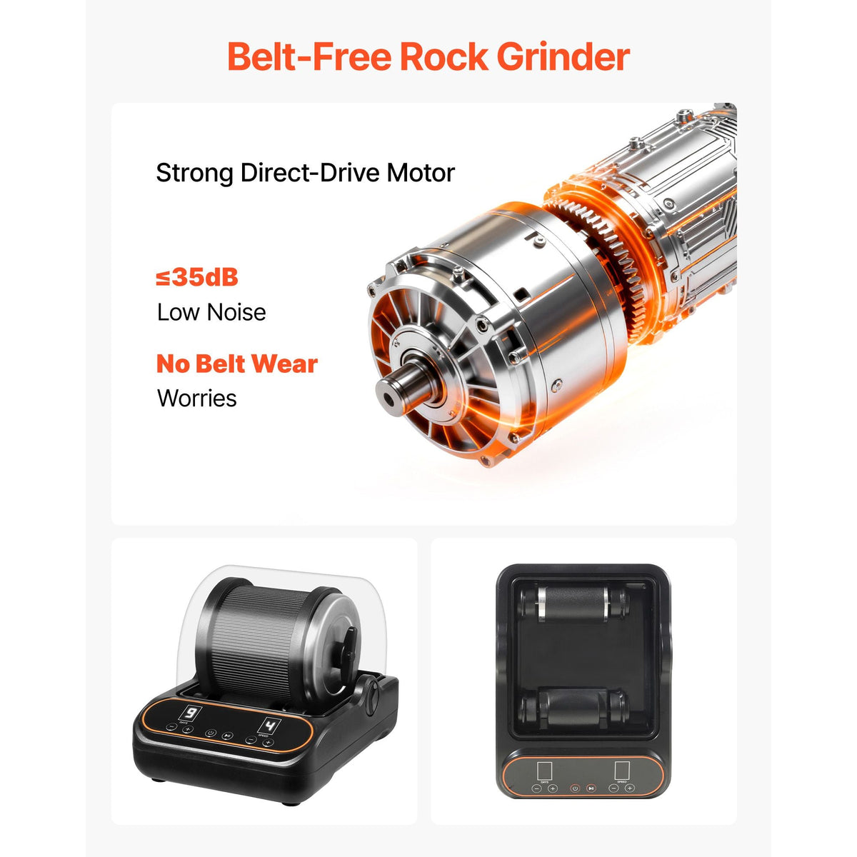 Rock Tumbler, 2 lb Rock Polishing Machine, Rocks Tumbling Kit with 4-Speed Adjustment, 1–9 Day Timer, PC Sound Reduction Cover & TPU Drum, Direct Drive Motor Rocks Polishing, Quiet Operation