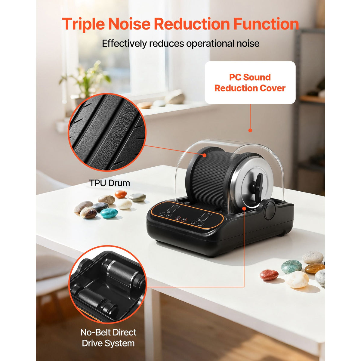 Rock Tumbler, 2 lb Rock Polishing Machine, Rocks Tumbling Kit with 4-Speed Adjustment, 1–9 Day Timer, PC Sound Reduction Cover & TPU Drum, Direct Drive Motor Rocks Polishing, Quiet Operation