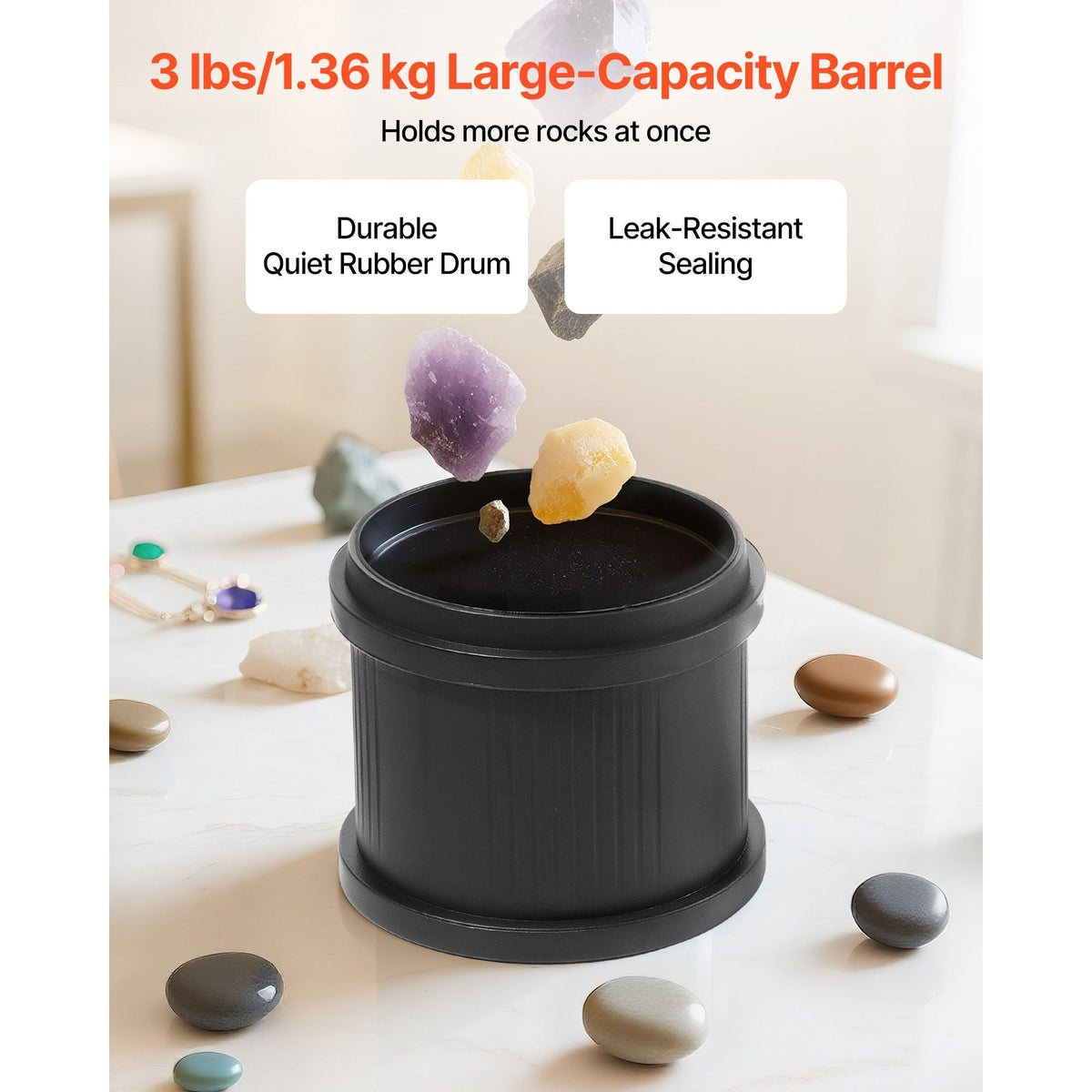 Rock Tumbler, 3 lb Rock Polishing Machine, Rocks Tumbling Kit with 4-Speed Adjustment, 1–9 Day Timer, PC Sound Reduction Cover & TPU Drum, Direct Drive Motor Rocks Polishing, Quiet Operation