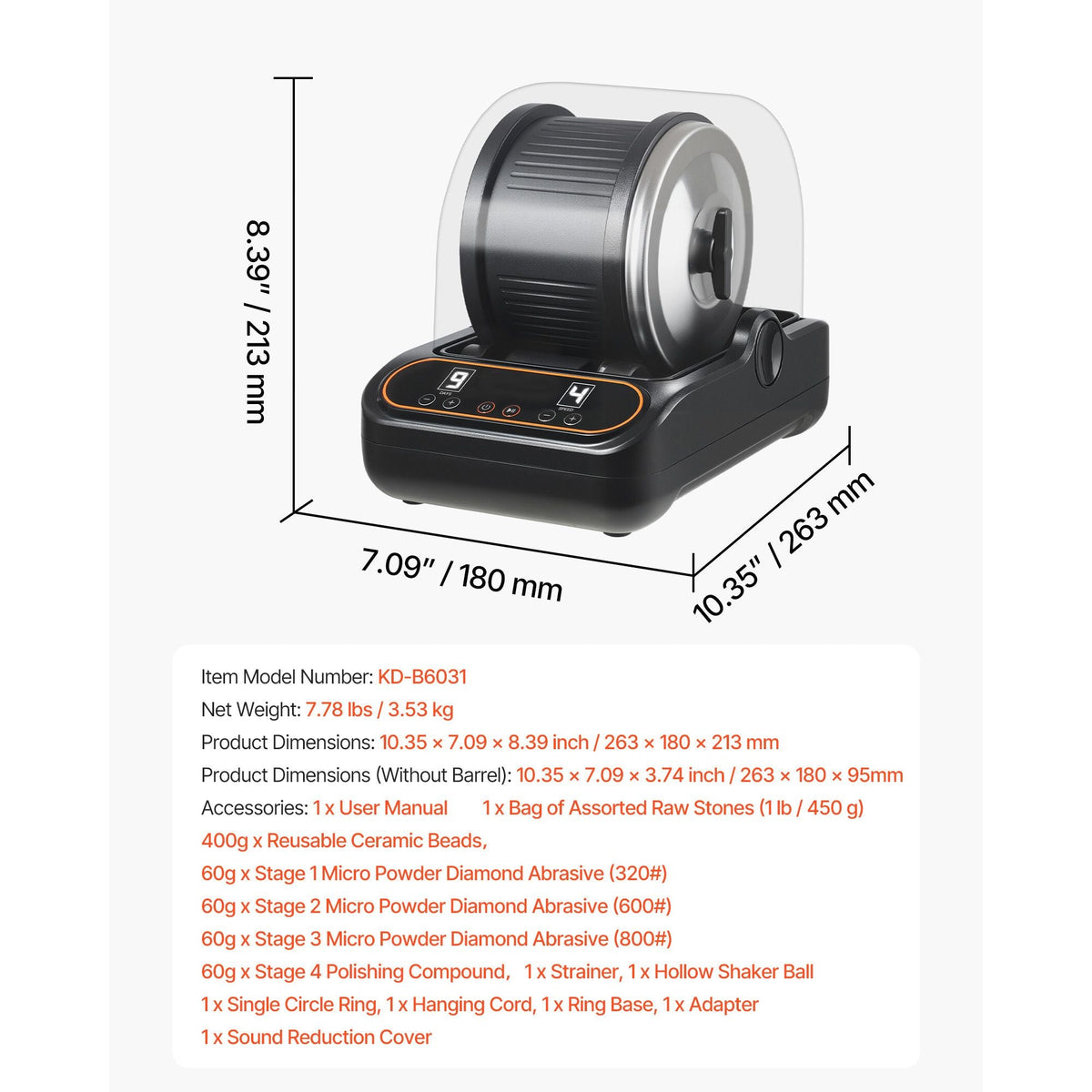 Rock Tumbler, 3 lb Rock Polishing Machine, Rocks Tumbling Kit with 4-Speed Adjustment, 1–9 Day Timer, PC Sound Reduction Cover & TPU Drum, Direct Drive Motor Rocks Polishing, Quiet Operation