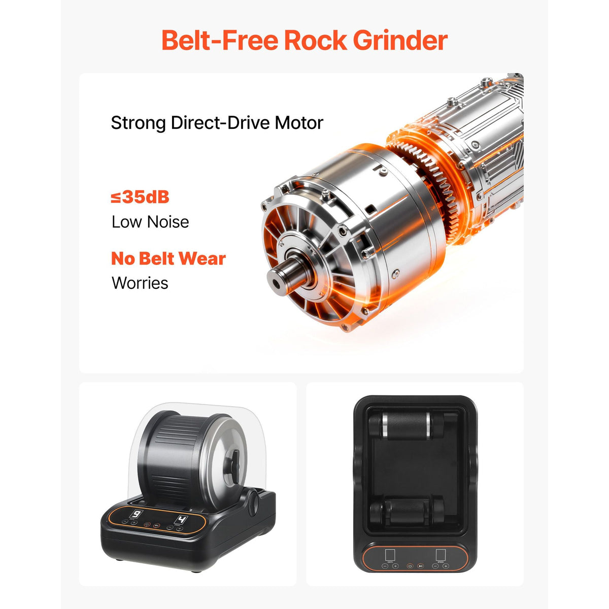 Rock Tumbler, 3 lb Rock Polishing Machine, Rocks Tumbling Kit with 4-Speed Adjustment, 1–9 Day Timer, PC Sound Reduction Cover & TPU Drum, Direct Drive Motor Rocks Polishing, Quiet Operation