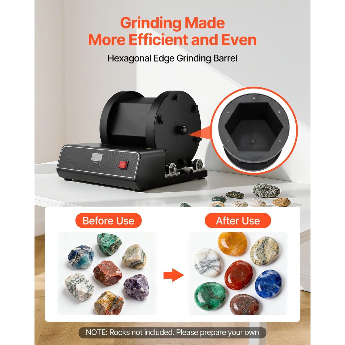 Rock Tumbler Kit, 17 lbs Rock Polishing Kit, 2-Speed Stone Polishing Kit with 240-Hour Polishing Timer, Rock Polisher with Belt-Driven Brushless Motor, Rock Polisher for Adults and Kids