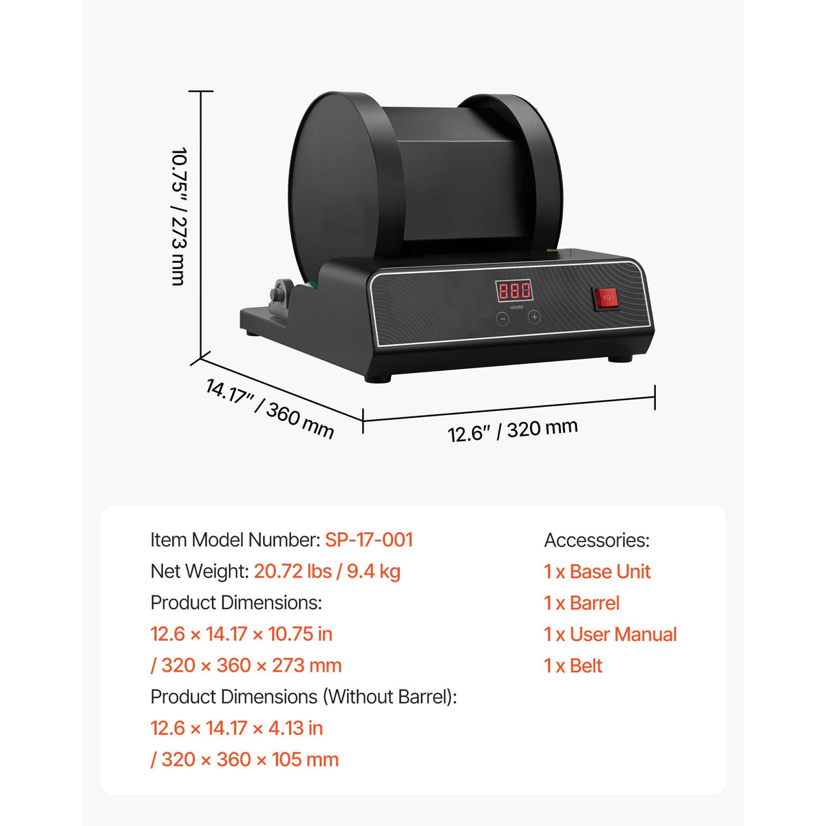 Rock Tumbler Kit, 17 lbs Rock Polishing Kit, 2-Speed Stone Polishing Kit with 240-Hour Polishing Timer, Rock Polisher with Belt-Driven Brushless Motor, Rock Polisher for Adults and Kids