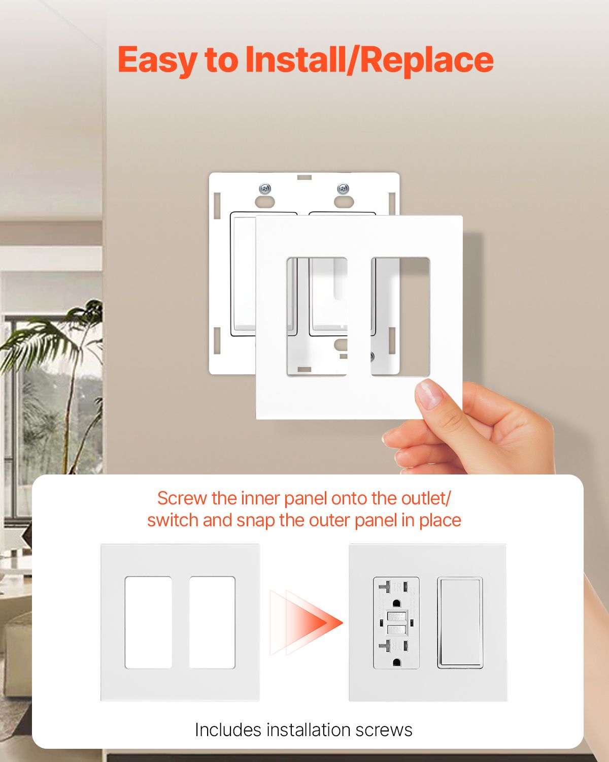 Rocker Light Switch Wall Plates, 2-Gang Decorative Outlet Covers,Standard Size 4.57in L x 4.53in H Unbreakable Polycarbonate Thermoplastic Faceplate for Receptacle Outlet&Switch(5 Pack, White)