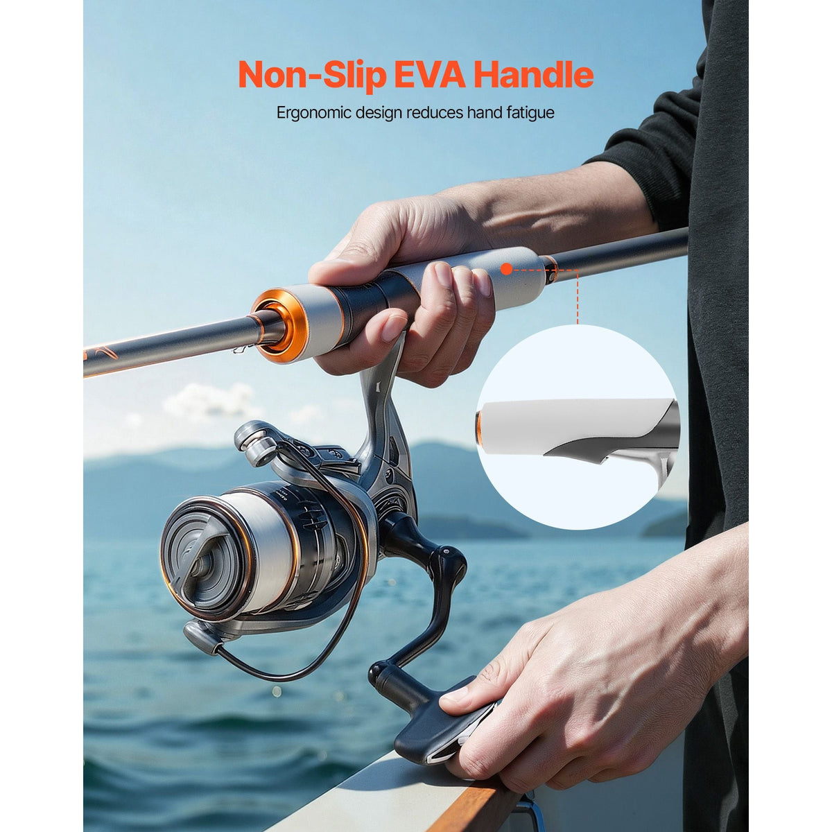 Rod and Fishing Reel Combo, IM6 Carbon Fiber Spinning Rod and Reel Combo, Bass Fishing Pole with 6.5 ft Two-Piece Rods, 7+1 Ball Bearings, EVA Handle, Stainless Steel Guides with Ceramic Rings