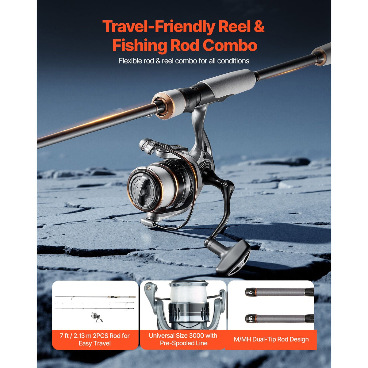 Rod and Fishing Reel Combo, IM7 Carbon Fiber Spinning Rod and Reel Combo, Bass Fishing Pole with 7 ft Two-Piece Rods, 7+1 Ball Bearings, EVA Handle, Stainless Steel Guides with Ceramic Rings