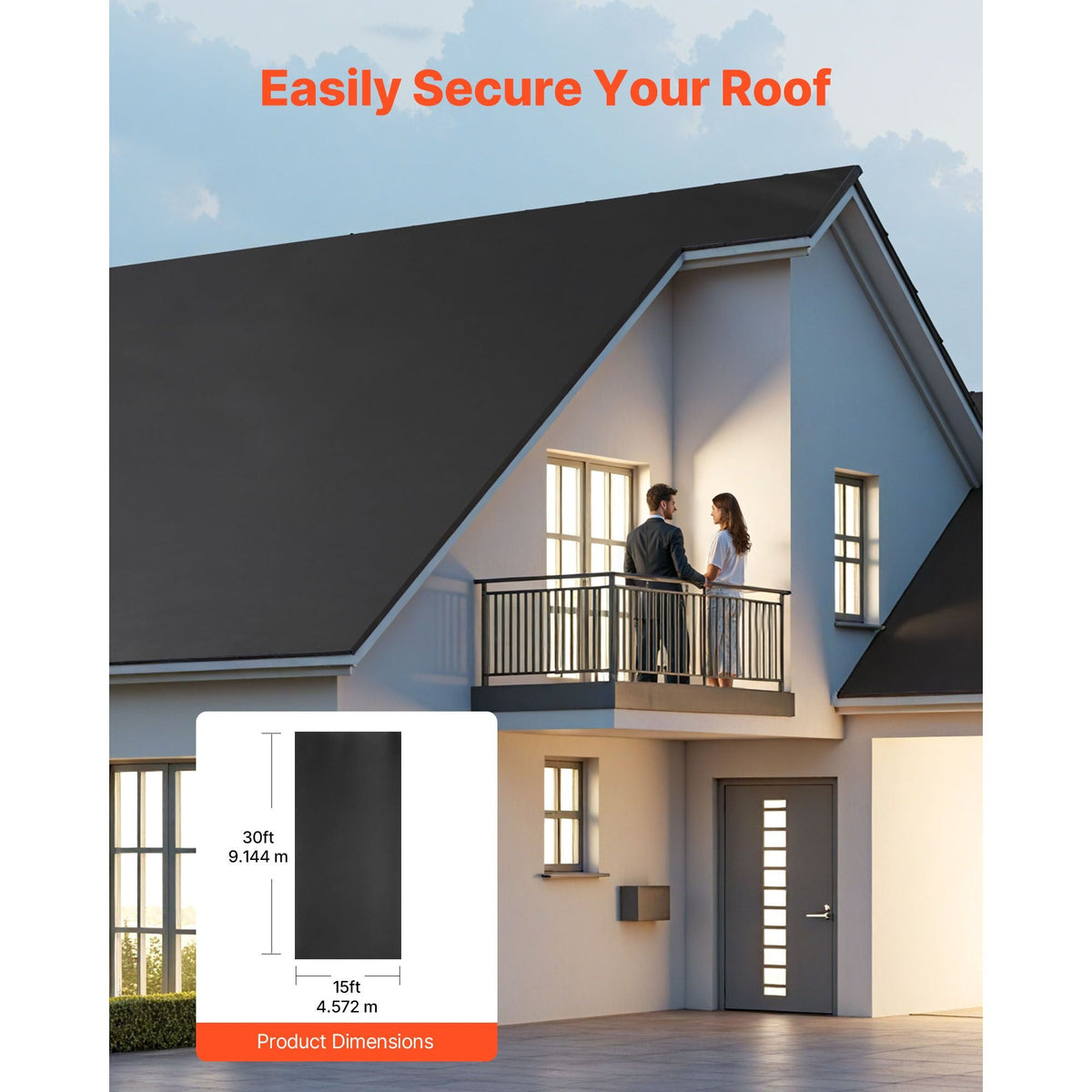 Roll Roofing, 15 x 30 ft, 45 mil EPDM Rubber Roofing, Long Lifespan & Weather-resistant, Withstands Harsh Temperatures, Flexible & Easy Installation, Roof Underlayment for RVs, Roofs, Ponds