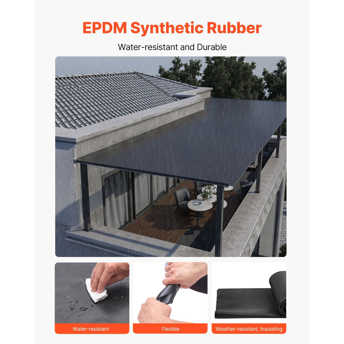 Roll Roofing, 30 x 40 ft, 45 mil EPDM Rubber Roofing, Long Lifespan & Weather-resistant, Withstands Harsh Temperatures, Flexible & Easy Installation, Roof Underlayment for RVs, Roofs, Ponds