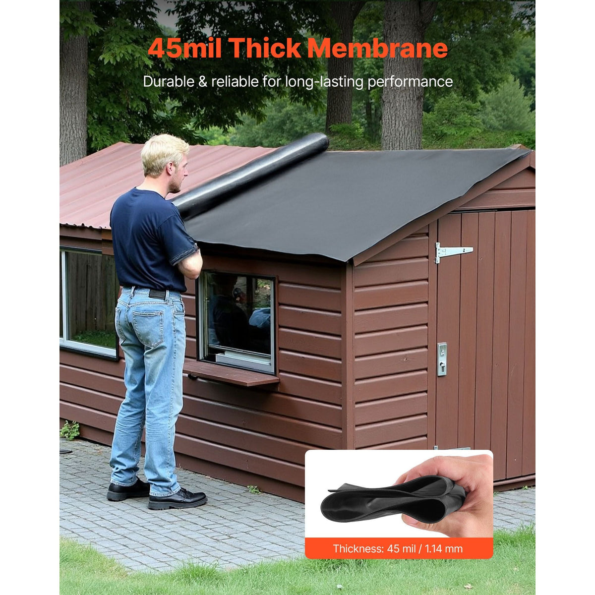 Roll Roofing, 30 x 40 ft, 45 mil EPDM Rubber Roofing, Long Lifespan & Weather-resistant, Withstands Harsh Temperatures, Flexible & Easy Installation, Roof Underlayment for RVs, Roofs, Ponds