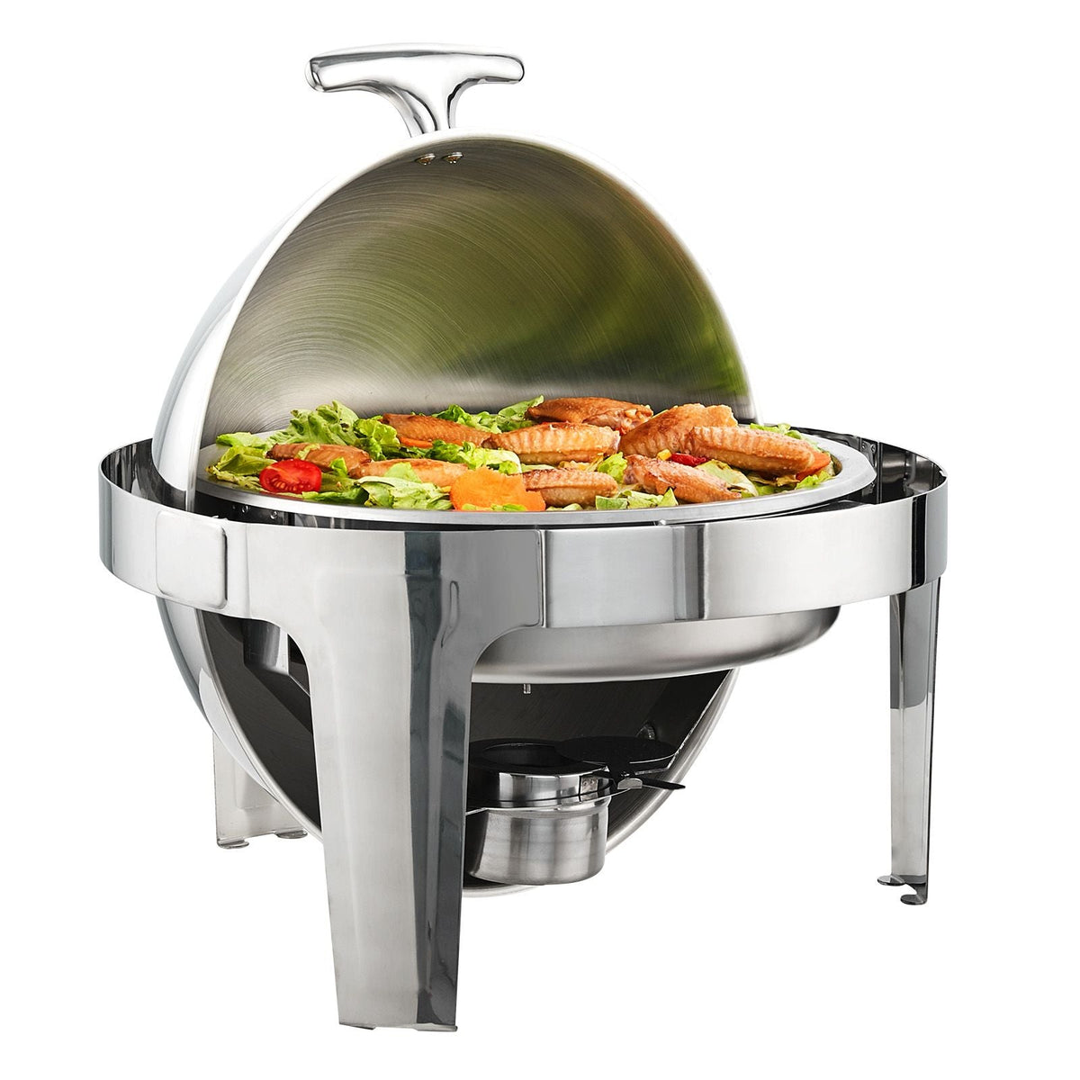 Roll Top Chafing Dish Buffet Set, 6 Qt 2 Pack, Stainless Steel Chafer with 2 Full Size Pans, Round Catering Warmer Server with Lid Water Pan Stand Fuel Holder, for at Least 5 People Each