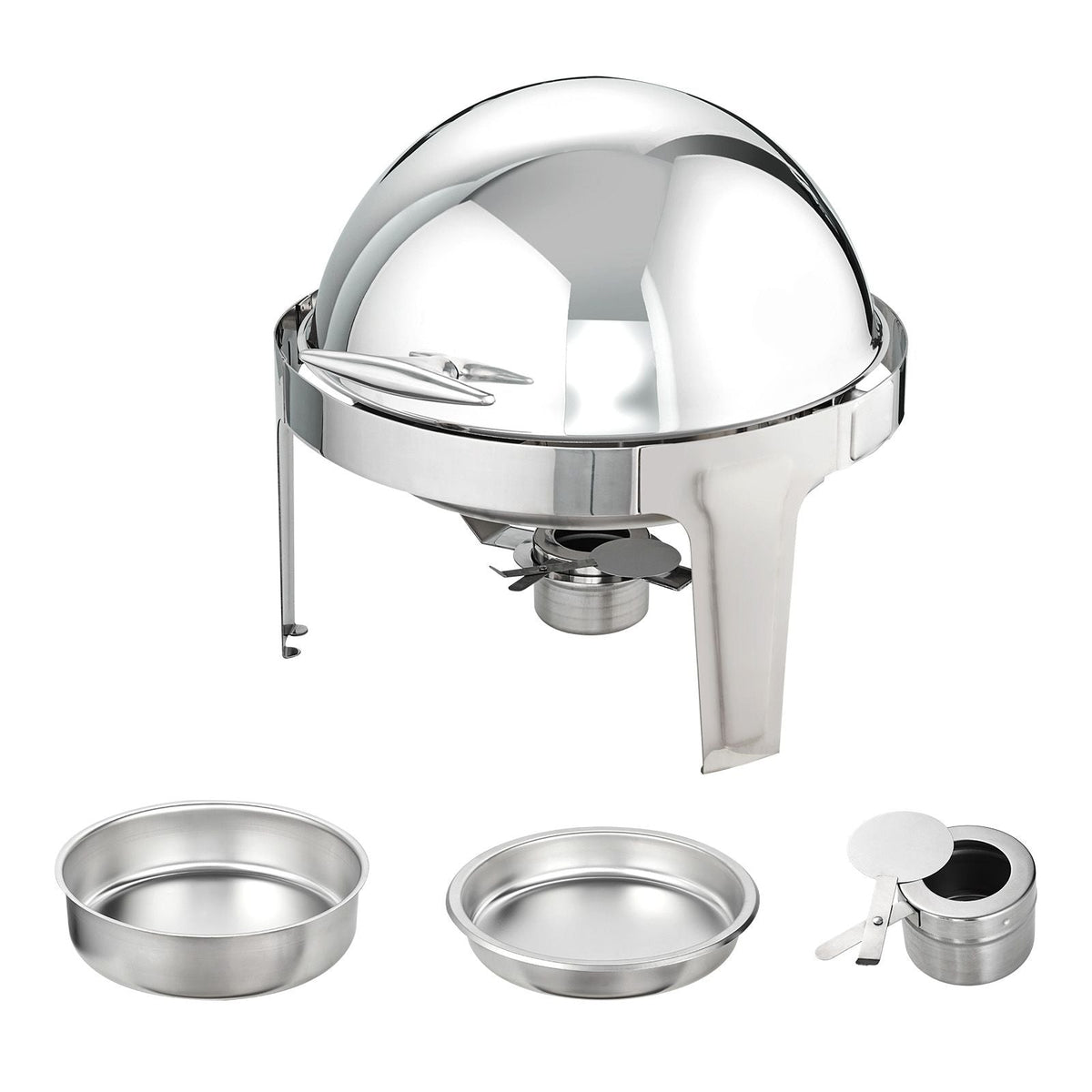 Roll Top Chafing Dish Buffet Set, 6 Qt 2 Pack, Stainless Steel Chafer with 2 Full Size Pans, Round Catering Warmer Server with Lid Water Pan Stand Fuel Holder, for at Least 5 People Each