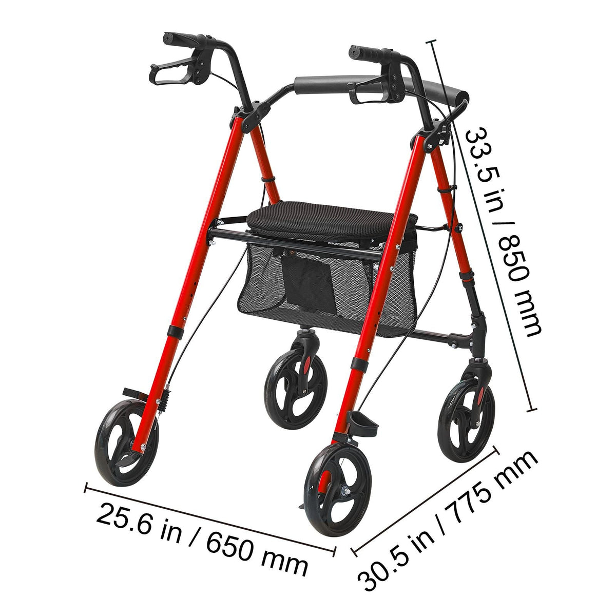Rollator Walker for Seniors and Adult, Lightweight Aluminum Foldable Rolling Walker with Adjustable Seat and Handle, Outdoor Mobility Rollator Walker with 8" All Terrain Wheels, 300LBS Capacity