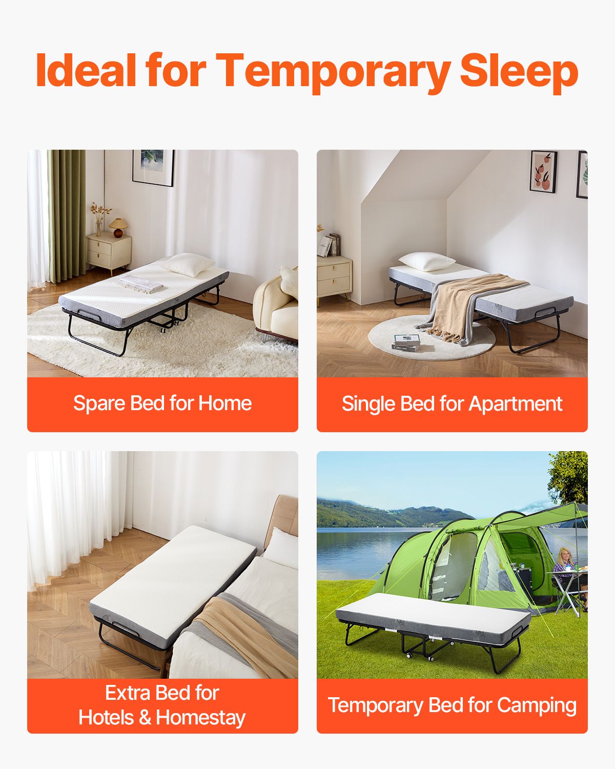 Rollaway Bed, 31 in x 75 in Folding Bed with 4 in Mattress, Twin Size Foldable Bed with Sturdy Metal Frame & Memory Foam Mattress, Portable Twin Roll Away Bed with Mattress, for Adults, Guest