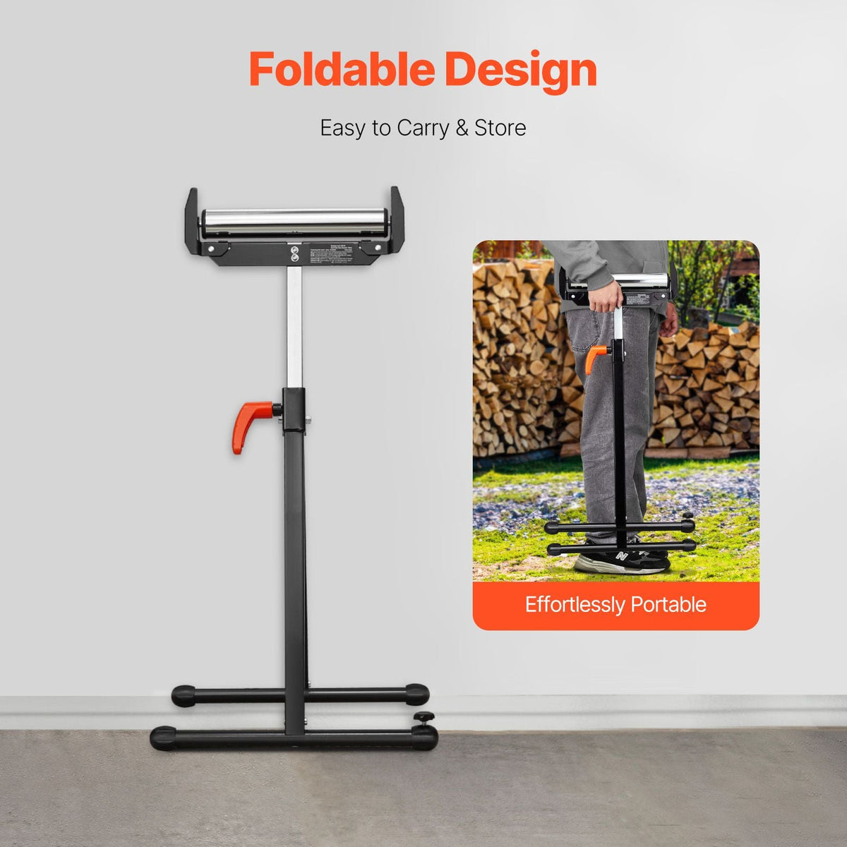 Roller Stand, 250 lb Load Capacity, 27 in-43 in Adjustable Height, Folding Heavy Duty with Edge Guides & 11.5 in Polished Steel Roller Head, for Table Saw Outfeed Woodworking Extension Support