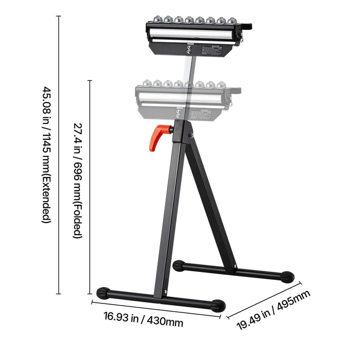 Roller Stand, 300 lb Load Capacity, 26.8-42.5 in Adjustable Height, Folding Heavy Duty with 11.5 inch Polished Multi-directional Roller Head, for Table Saw Outfeed Woodworking Extension Support