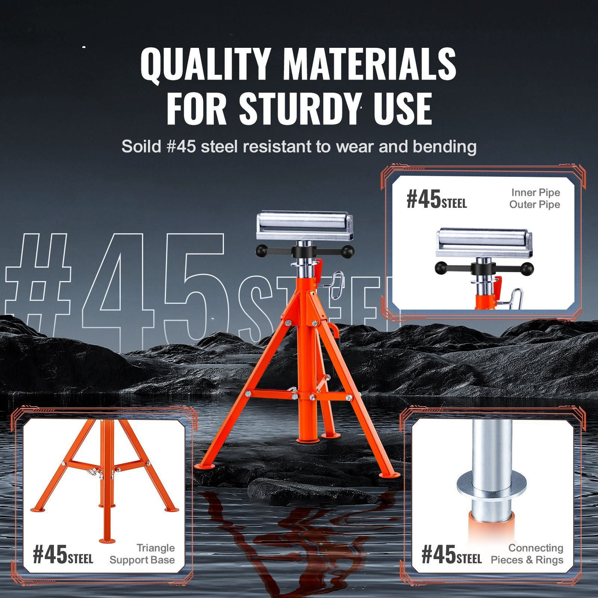 Roller Stand, Heavy Duty 2500 LBS Load Capacity, 27.6"-52" Height Adjustable, 45# Steel Folding Roller Support Stand for Pipes, Wooden Boards