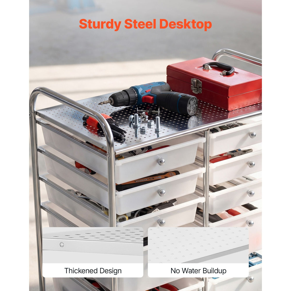Rolling Cart with Drawers, Double Row 12 Drawer Storage Organizer, Mobile Utility Cart with Chrome Steel Frame, Universal Casters & 2 Brakes, for Office, Classroom, Craft Room, Studio, Garage