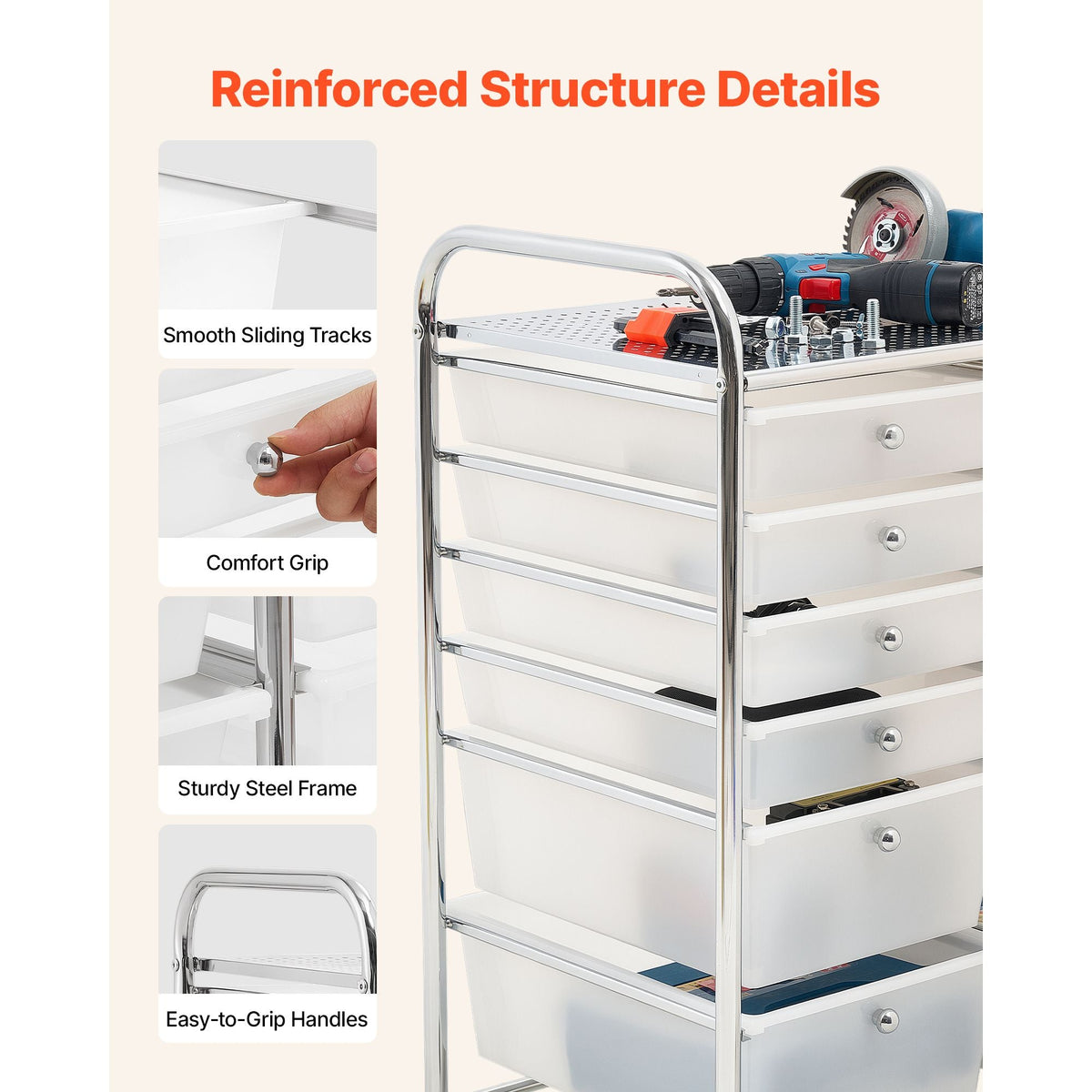 Rolling Cart with Drawers, Double Row 12 Drawer Storage Organizer, Mobile Utility Cart with Chrome Steel Frame, Universal Casters & 2 Brakes, for Office, Classroom, Craft Room, Studio, Garage
